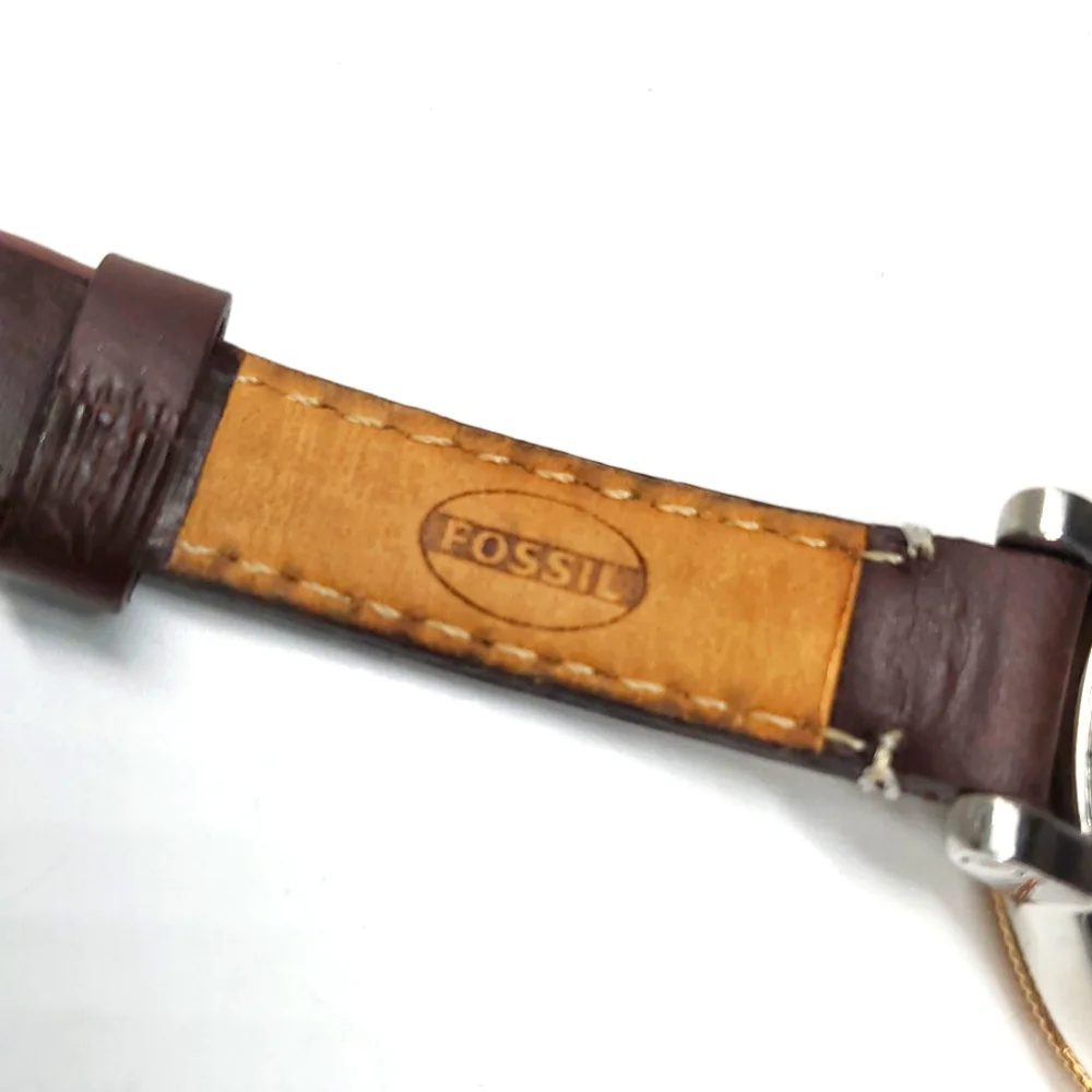 Fossil Watch AM-4304 Silver Gold Watch Brown Leather Band